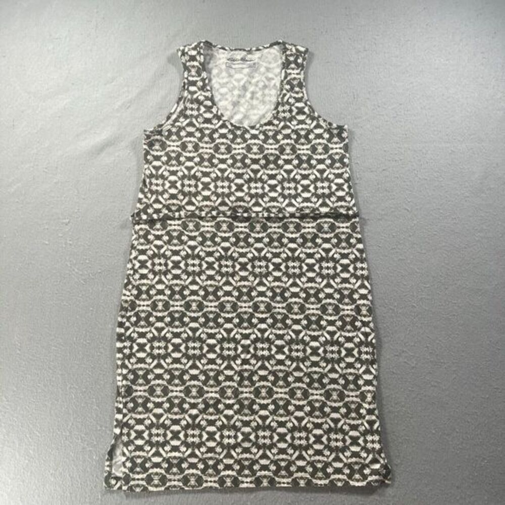 Eddie Bauer Dress Womens Size M‎ Green White Midi Sleeveless Tie Waist Geo Print